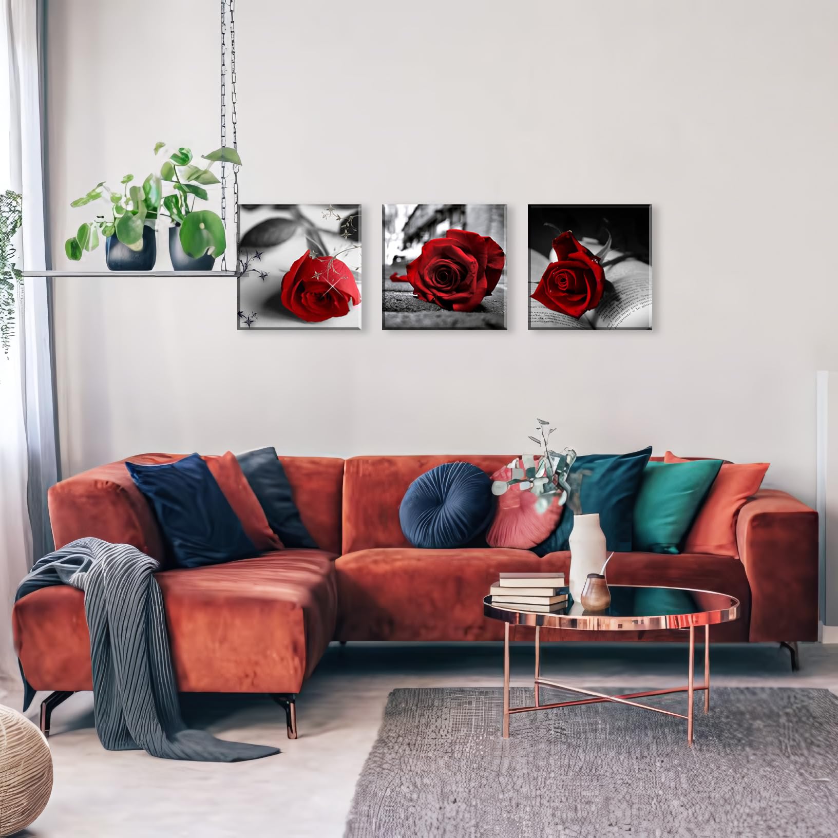 Amazon.com: NAN Wind 3 Pcs Red Rose Canvas Art Black and White Red